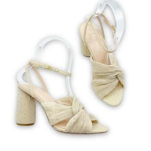 LOEFFLER RANDALL Reed Cream Sparkle Pleated Twist Knot Heeled Sandal Size 6 NEW